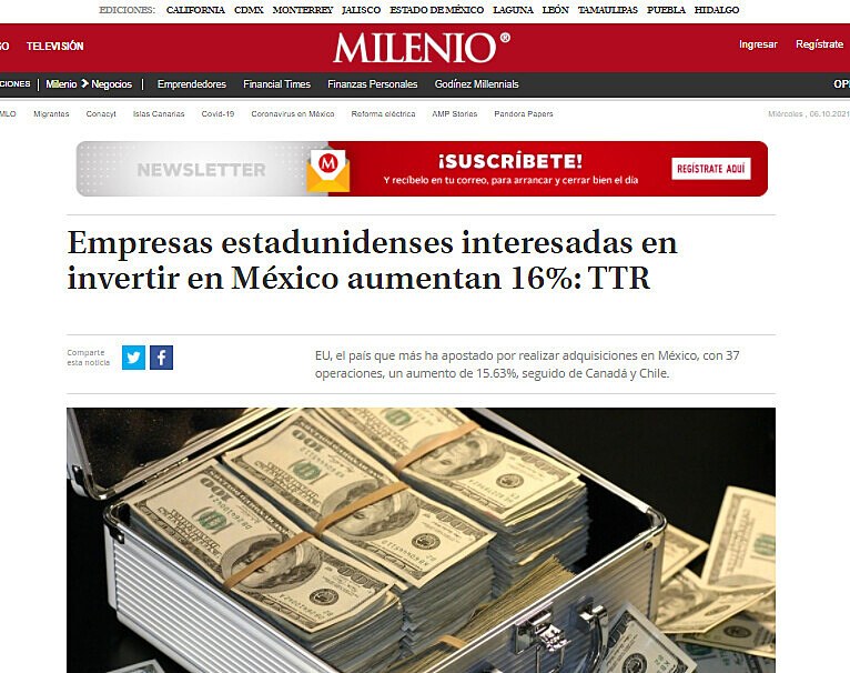 Empresas estadunidenses interesadas en invertir en Mxico aumentan 16%: TTR